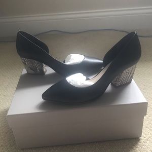 Botkier Sena black pump with snake heel accent. SZ 6.5